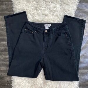 COLDWATER CREEK JEANS PETITE STRAIGHT ANKLE DARK WASH BLACK DENIM GRUNGE CASUAL